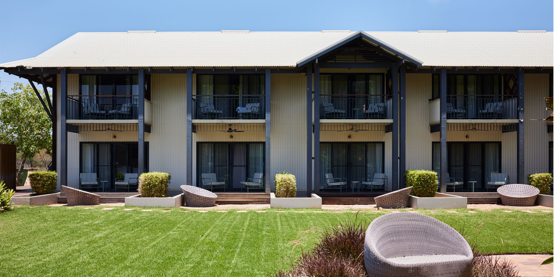 A view to the meditative garden and Garden block rooms.