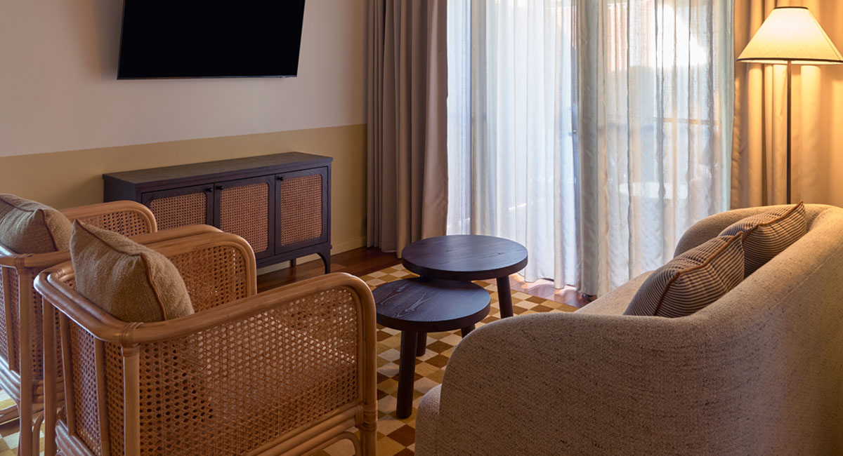 Image of the living area in the Courtyard Suite