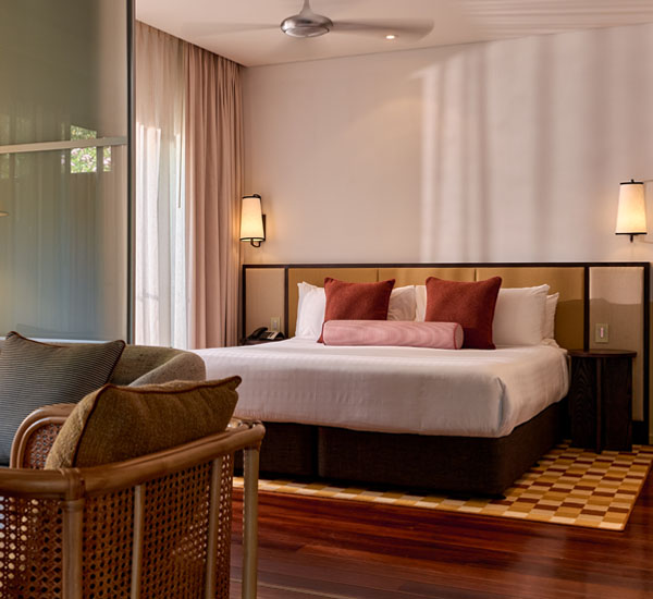 A picture of the main bedroom of the Courtyard Suite.