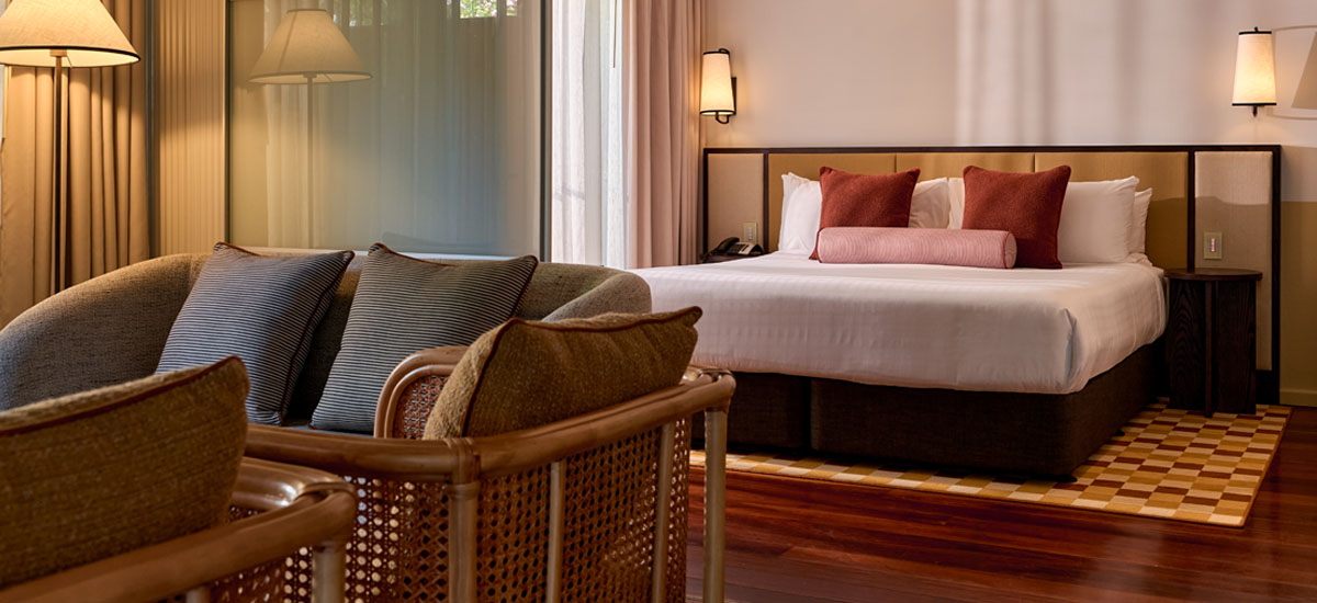 Image across to the main bedroom in the Courtyard Suite