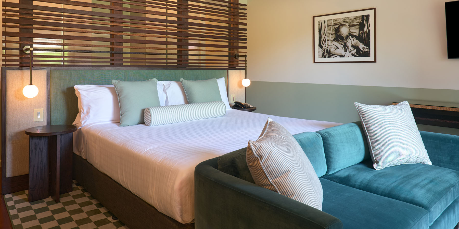 A view of the main bed in the Garden View Room