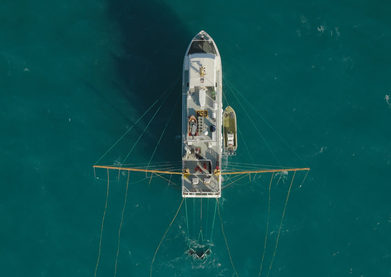 An aerial picture of one of Paspaley's pearling boats
